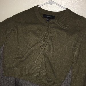 Olive green long sleeve crop top.